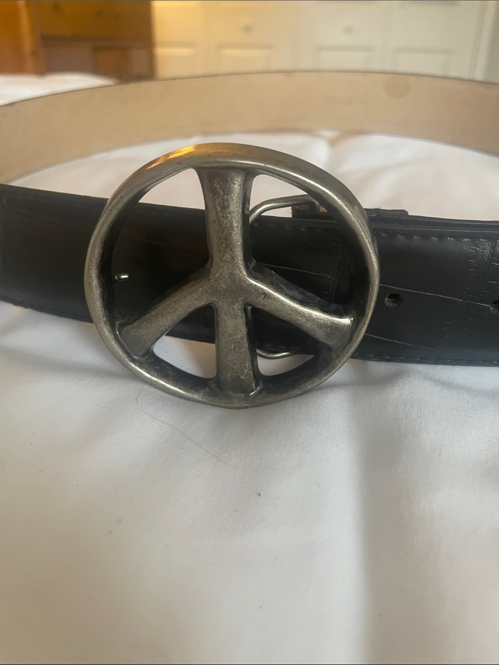 Black leather belt w/ silver statement buckle